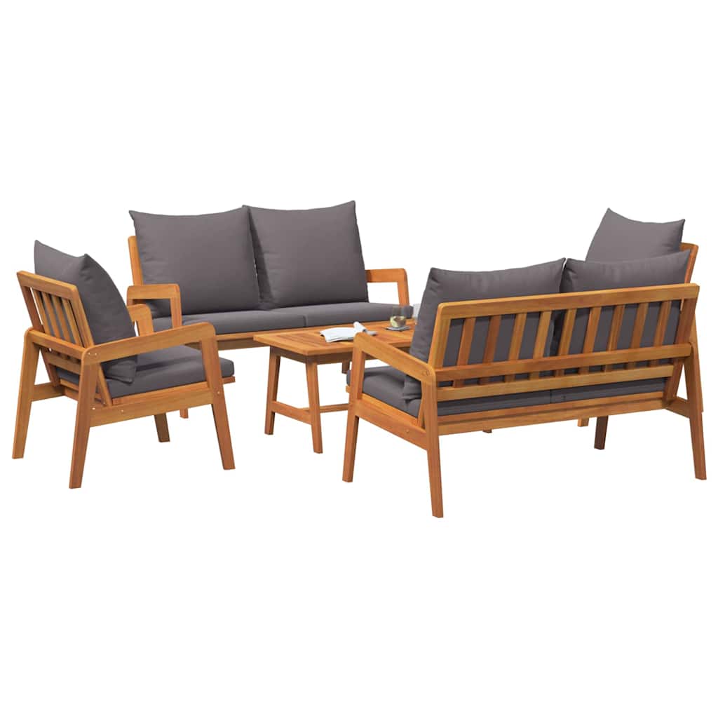 Set bistrot con cuscino 5 pcs Marrone Legno di Acacia Massello | homemem39