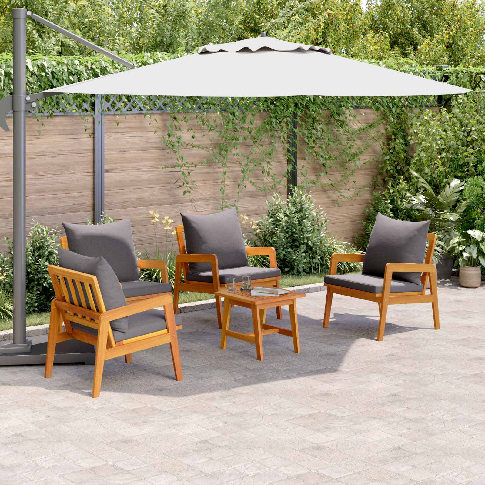 Set bistrot con cuscino 5 pcs Marrone Legno di Acacia Massello | homemem39