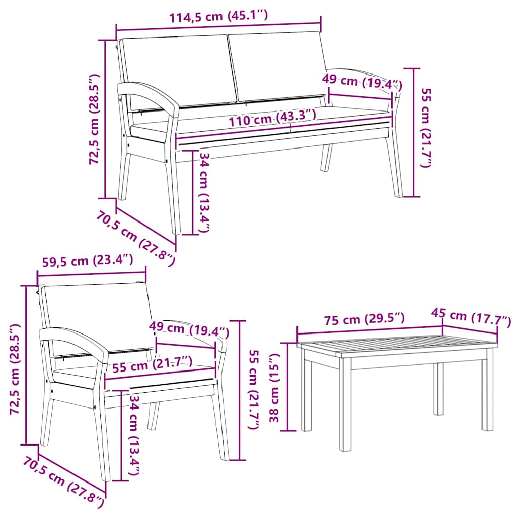 Set bistrot 4 pcs Marrone 75 x 45 x 38cm - homemem39