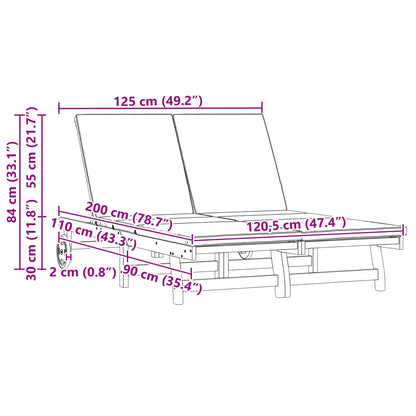 Lettino da sole con cuscino 2-persona Marrone 125 x 200 x 84cm