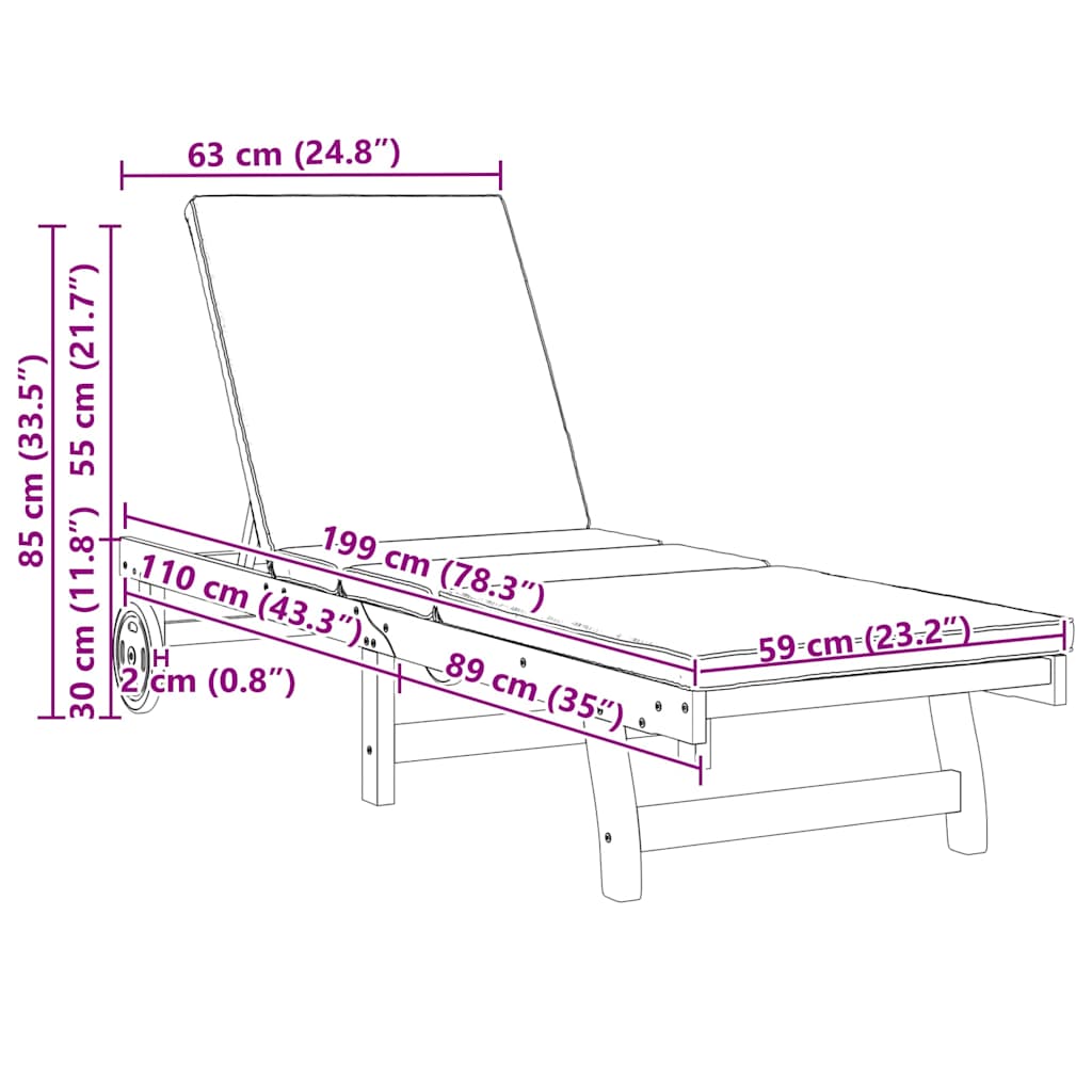 Lettino 2-persona 2 pcs Marrone Legno massello di acacia