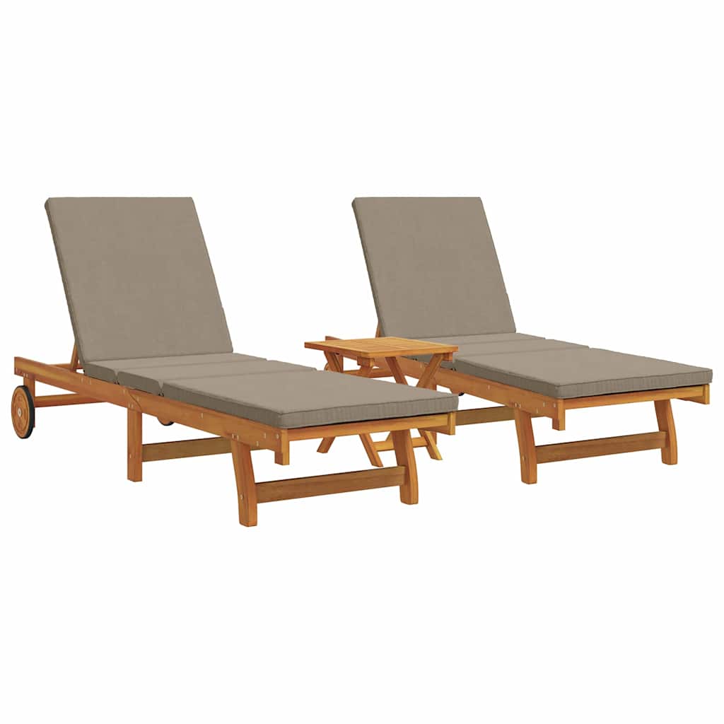 Lettino da sole 3 pcs Marrone Legno di Acacia Massello
