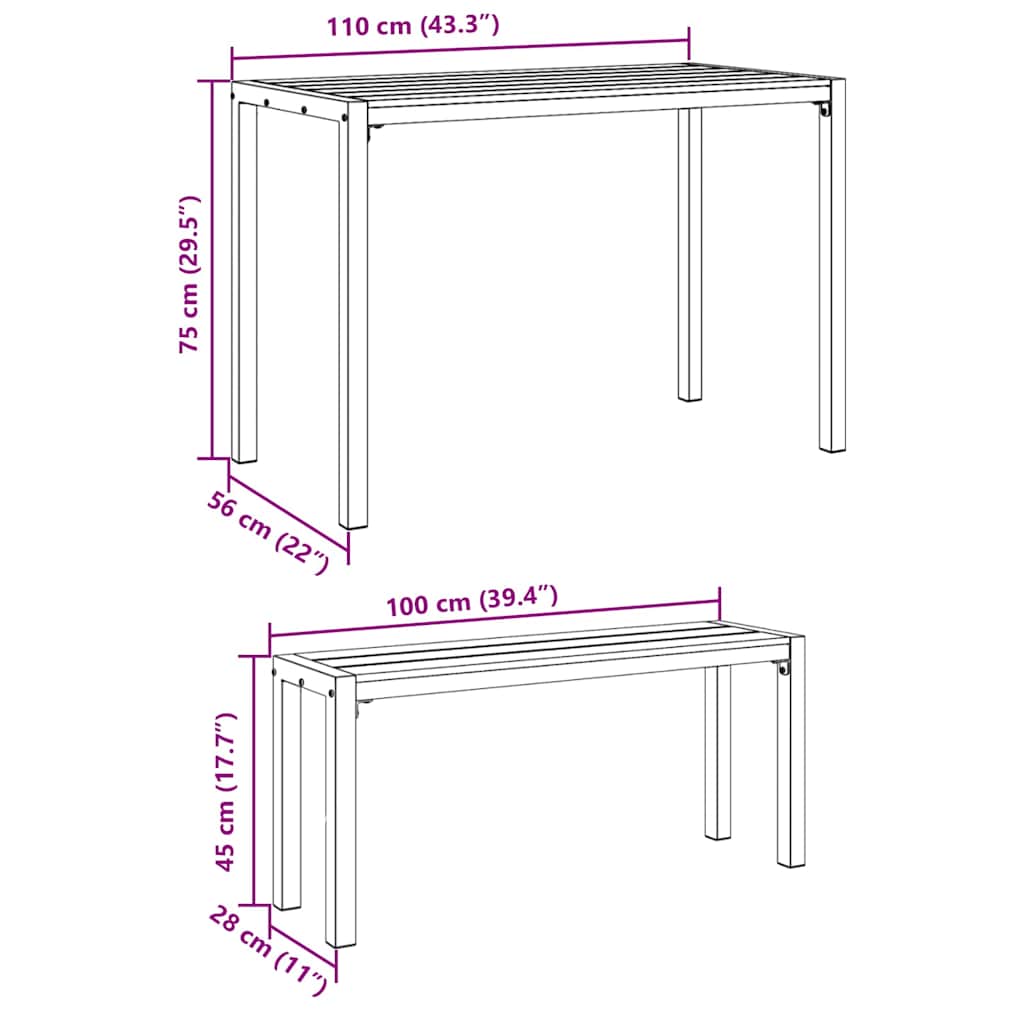 Set da Pranzo per Giardino 3 pcs Antracite Acciaio | homemem39
