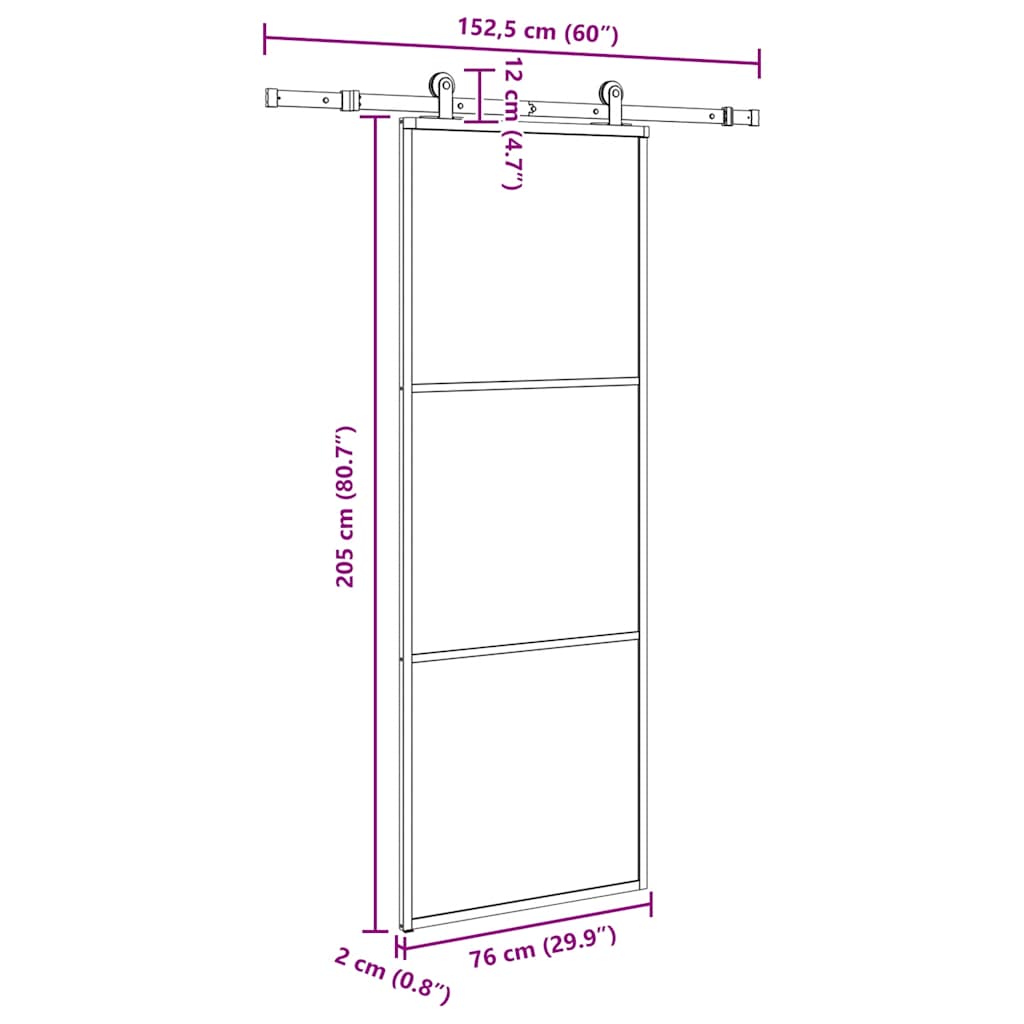 Porta Scorrevole con Ferramenta 76x205cm Vetro ESG Alluminio | homemem39