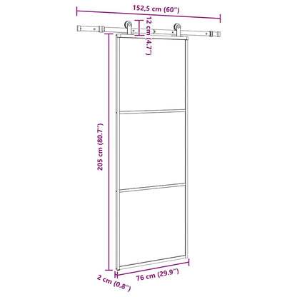 Porta Scorrevole con Ferramenta 76x205cm Vetro ESG Alluminio | homemem39