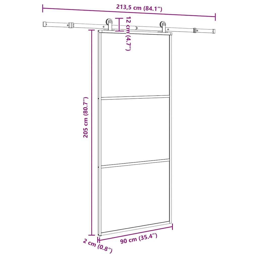 Porta Scorrevole con Ferramenta 90x205cm Vetro ESG Alluminio | homemem39