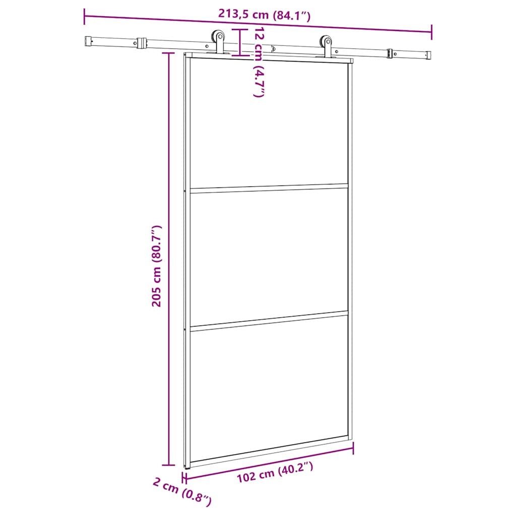 Porta Scorrevole con Ferramenta 102x205 cm Vetro ESG Alluminio | homemem39