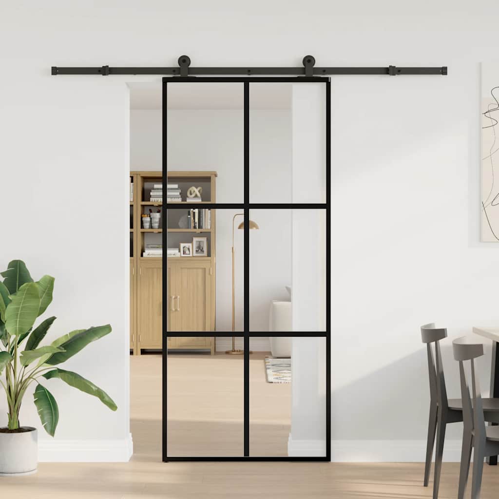 Porta Scorrevole con Ferramenta 90x205cm Vetro ESG Alluminio | homemem39