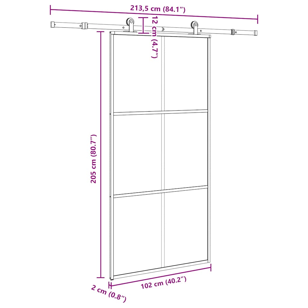 Porta Scorrevole con Ferramenta 102x205 cm Vetro ESG Alluminio | homemem39