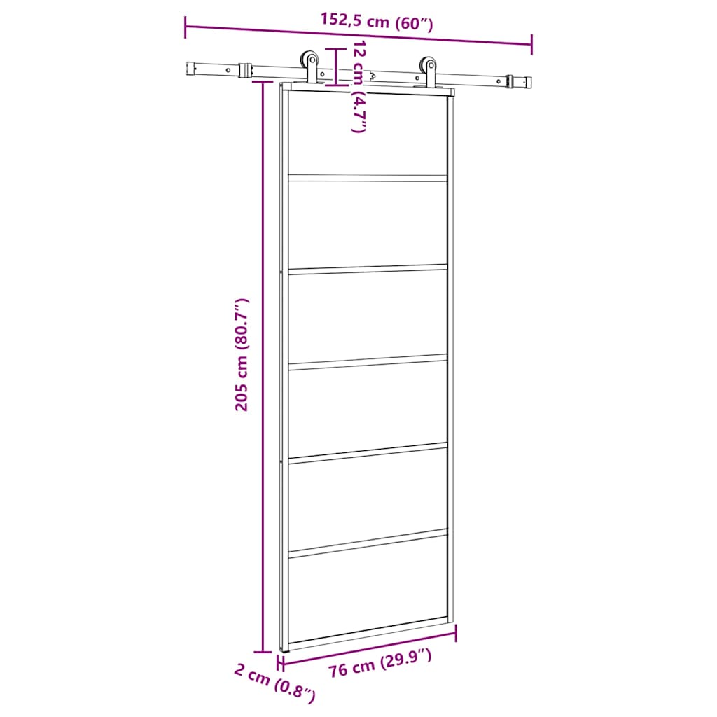 Porta Scorrevole con Ferramenta 76x205cm Vetro ESG Alluminio | homemem39