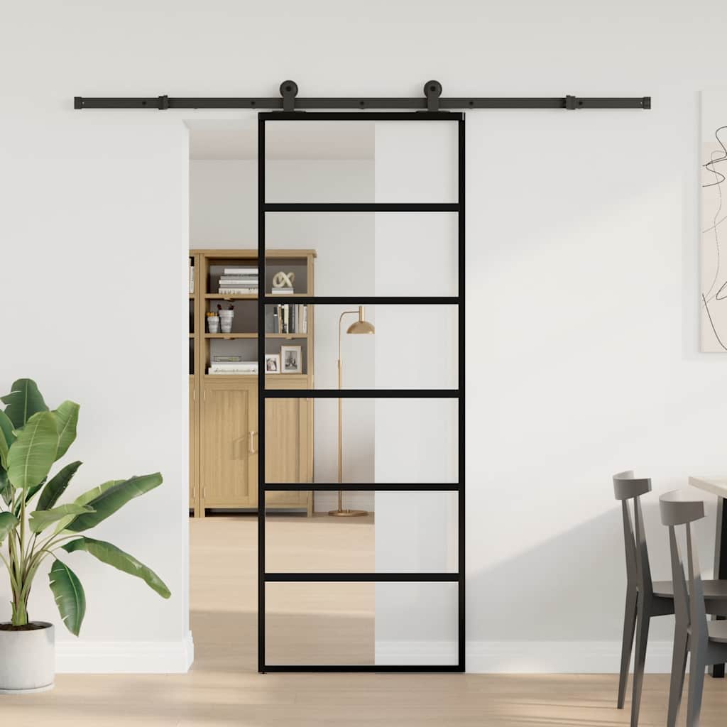 Porta Scorrevole con Ferramenta 76x205cm Vetro ESG Alluminio | homemem39