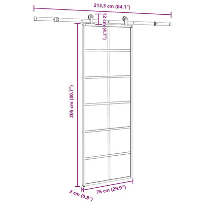 Porta Scorrevole con Ferramenta 76x205cm Vetro ESG Alluminio | homemem39