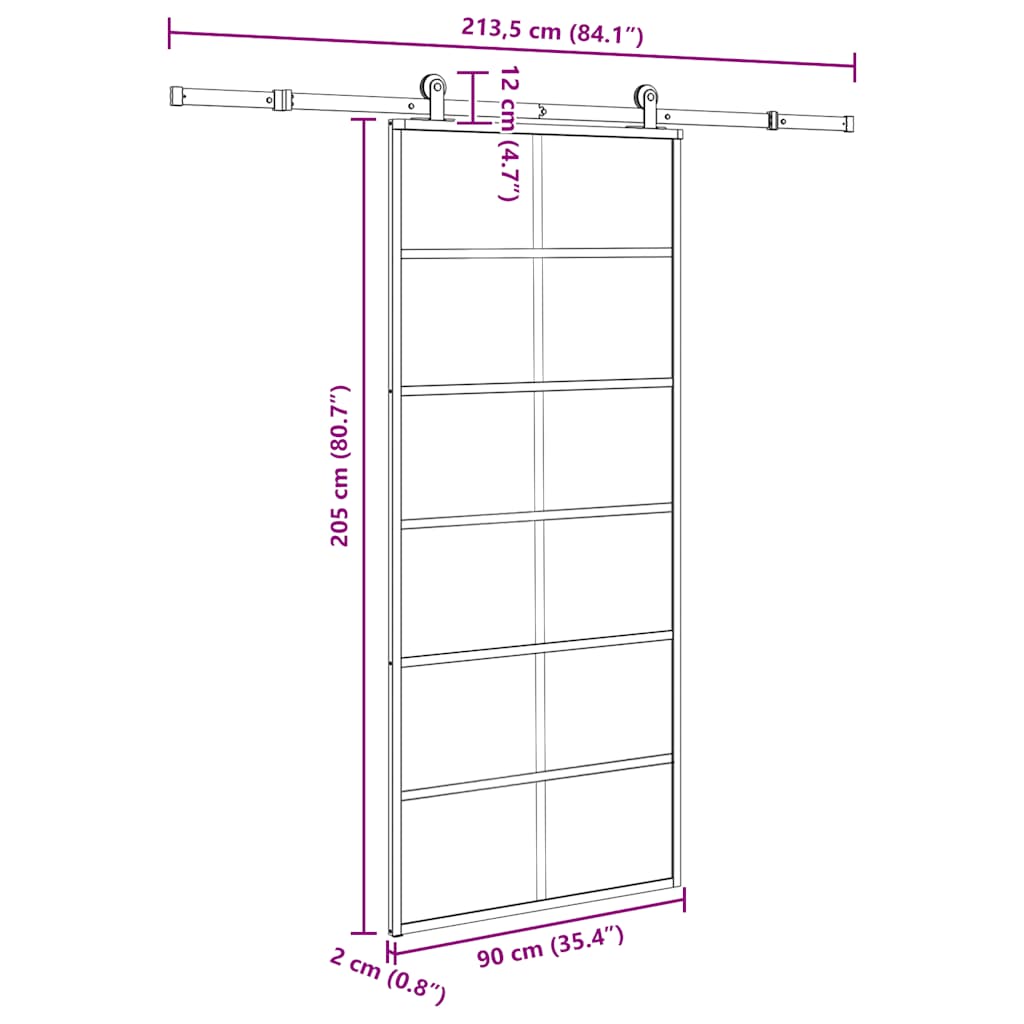 Porta Scorrevole con Ferramenta 90x205cm Vetro ESG Alluminio | homemem39