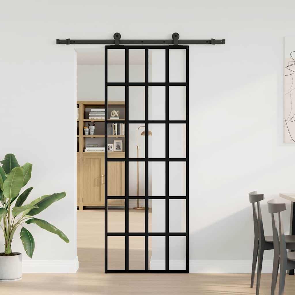 Porta Scorrevole con Ferramenta 76x205cm Vetro ESG Alluminio | homemem39
