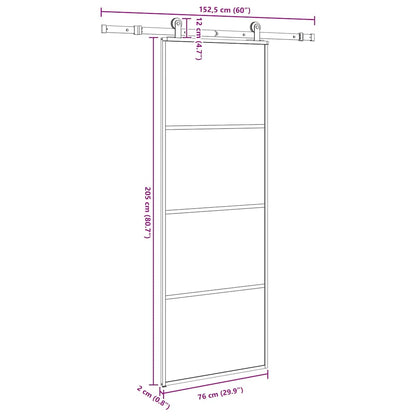 Porta Scorrevole con Ferramenta 76x205cm Vetro ESG Alluminio | homemem39