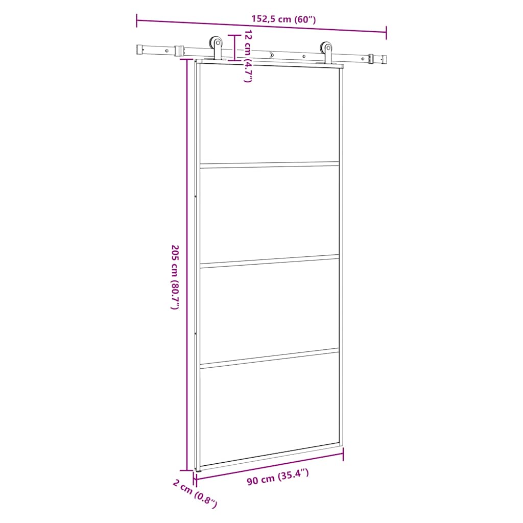 Porta Scorrevole con Ferramenta 90x205cm Vetro ESG Alluminio | homemem39