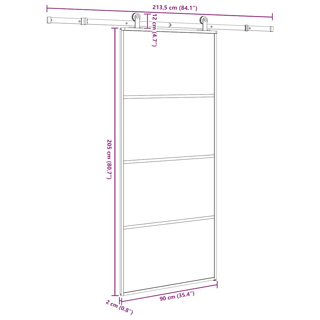 Porta Scorrevole con Ferramenta 90x205cm Vetro ESG Alluminio | homemem39