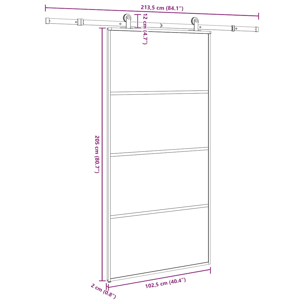 Porta Scorrevole con Ferramenta 102,5x205cm Vetro ESG Alluminio | homemem39