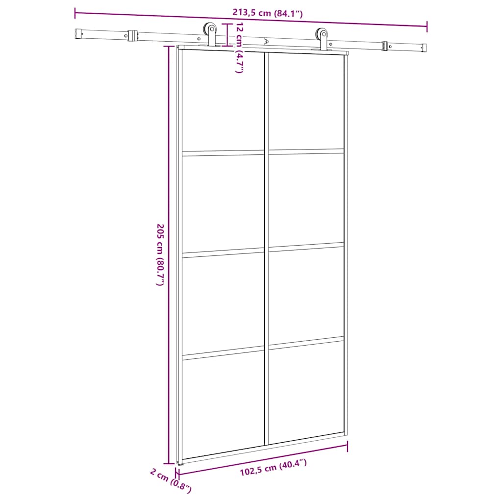 Porta Scorrevole con Ferramenta 102,5x205cm Vetro ESG Alluminio | homemem39