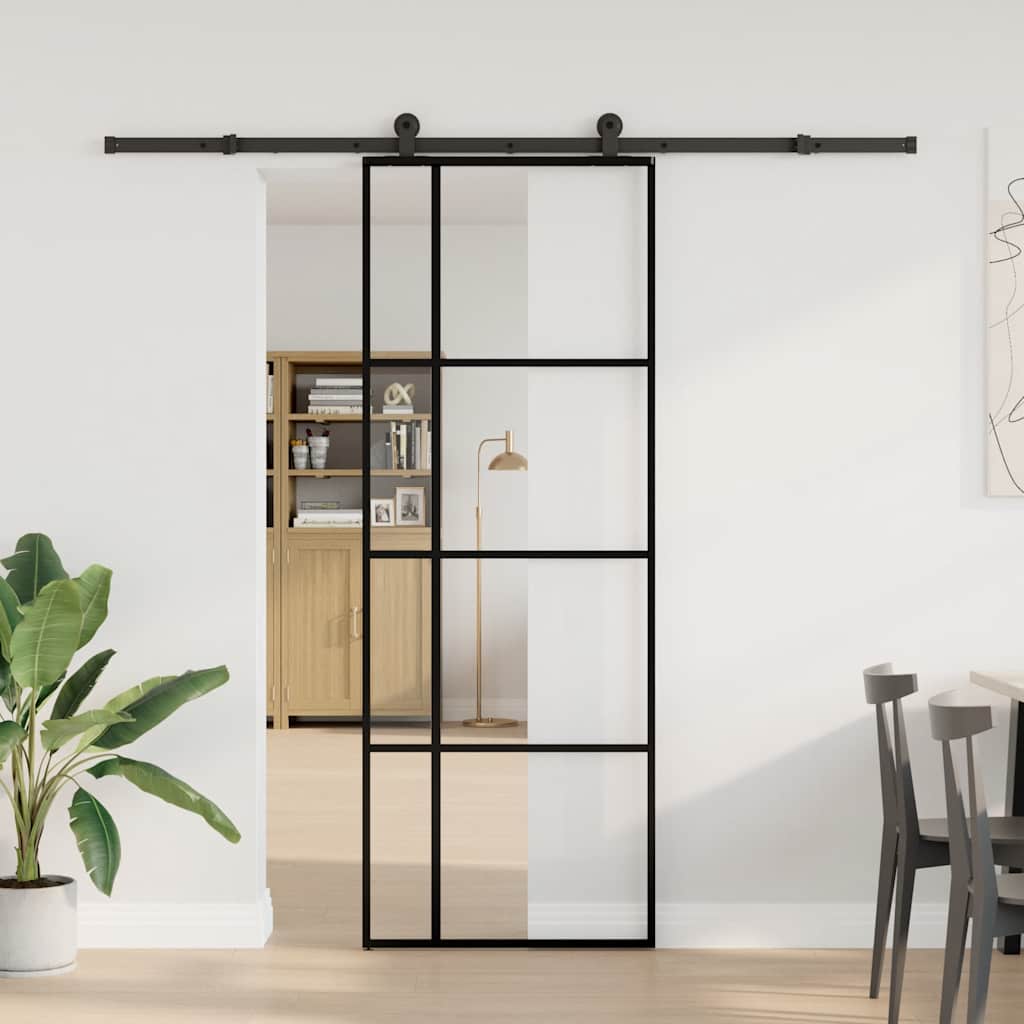 Porta Scorrevole con Ferramenta 76x205cm Vetro ESG Alluminio | homemem39