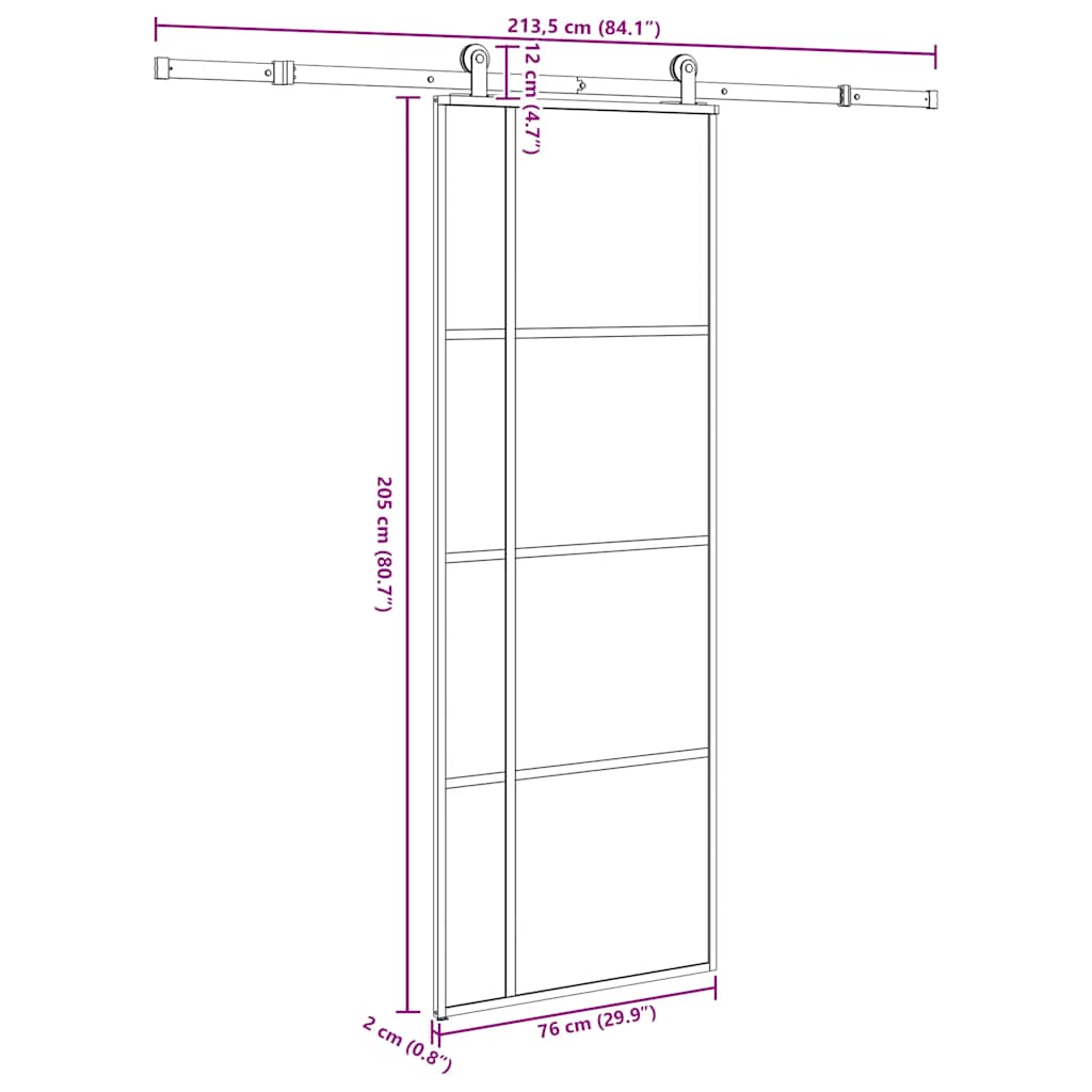 Porta Scorrevole con Ferramenta 76x205cm Vetro ESG Alluminio | homemem39