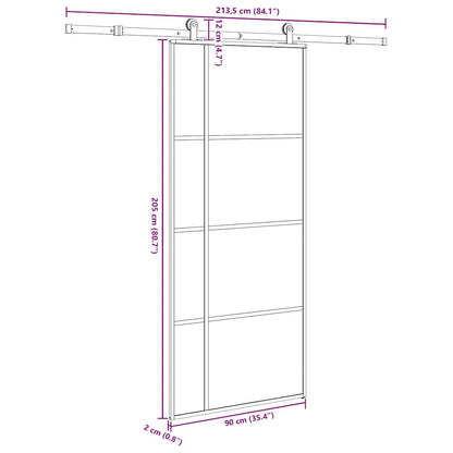 Porta Scorrevole con Ferramenta 90x205cm Vetro ESG Alluminio | homemem39