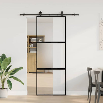 Porta Scorrevole Ferramenta 76x205 cm Vetro Temperato Alluminio | homemem39