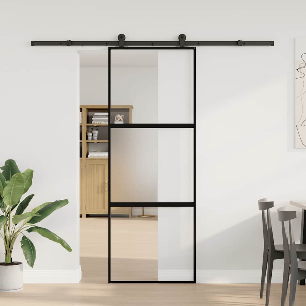 Porta Scorrevole Ferramenta 76x205 cm Vetro Temperato Alluminio | homemem39