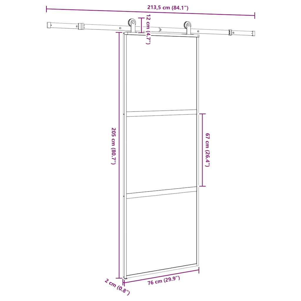 Porta Scorrevole Ferramenta 76x205 cm Vetro Temperato Alluminio | homemem39
