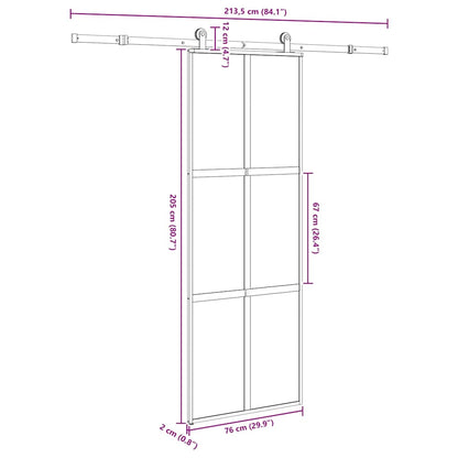 Porta Scorrevole Ferramenta 76x205 cm Vetro Temperato Alluminio | homemem39
