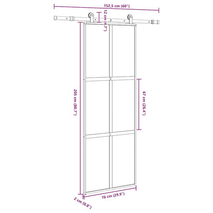 Porta Scorrevole Ferramenta 76x205 cm Vetro Temperato Alluminio | homemem39