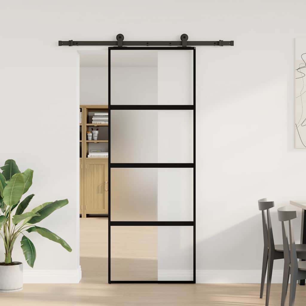 Porta Scorrevole Ferramenta 76x205 cm Vetro Temperato Alluminio | homemem39