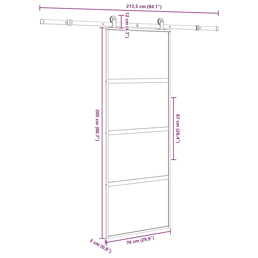 Porta Scorrevole Ferramenta 76x205 cm Vetro Temperato Alluminio | homemem39