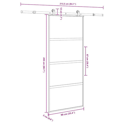 Porta Scorrevole Ferramenta 90x205 cm Vetro Temperato Alluminio | homemem39