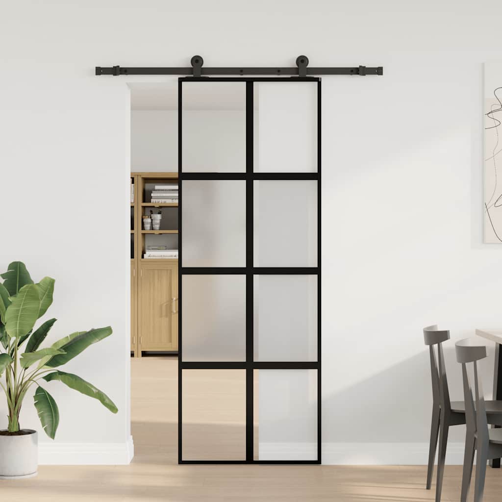 Porta Scorrevole Ferramenta 76x205 cm Vetro Temperato Alluminio | homemem39