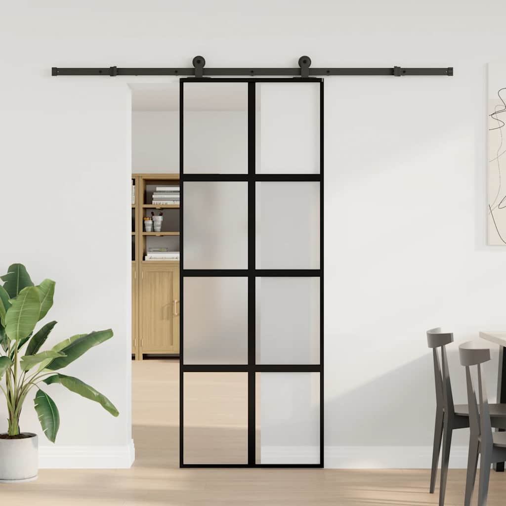 Porta Scorrevole Ferramenta 76x205 cm Vetro Temperato Alluminio | homemem39