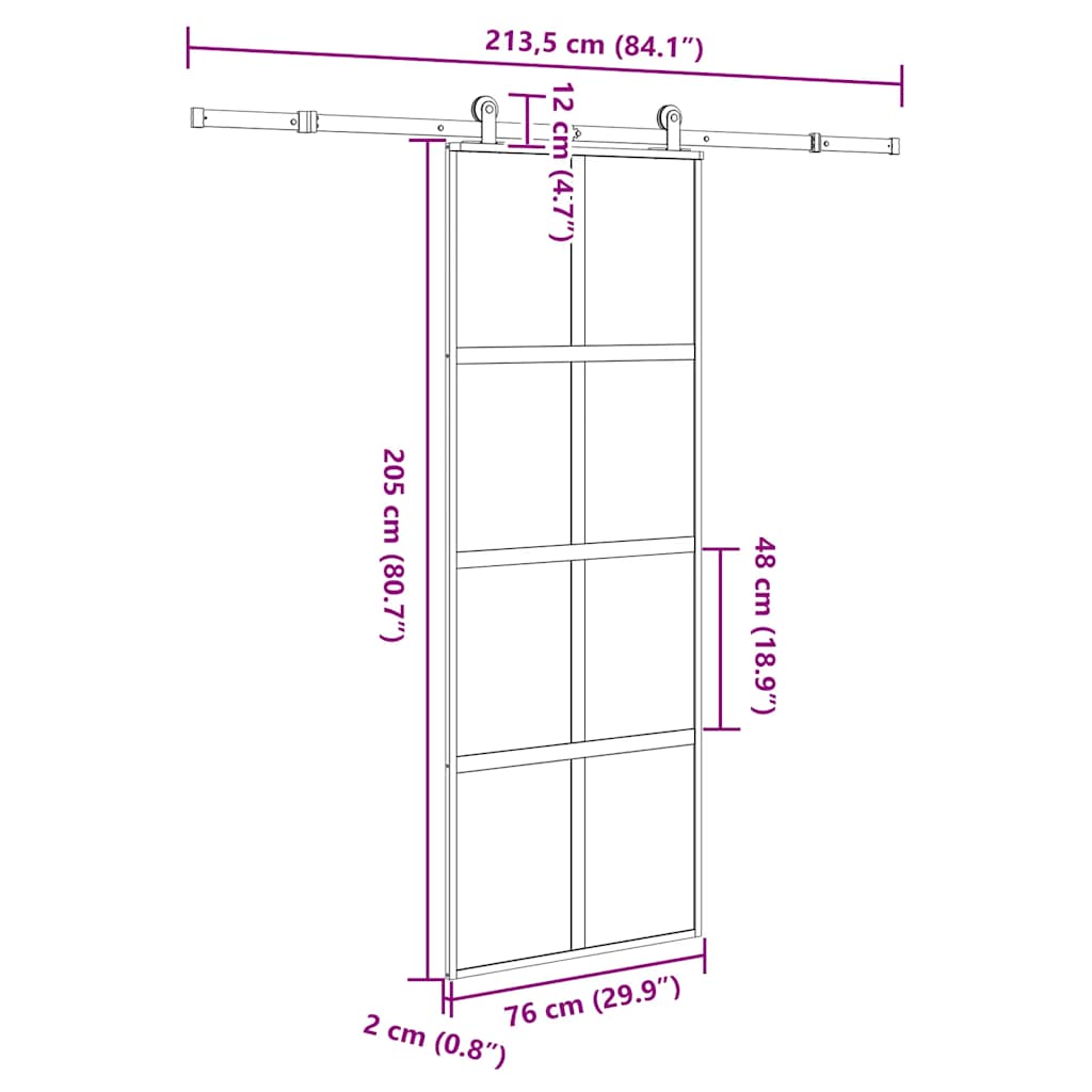Porta Scorrevole Ferramenta 76x205 cm Vetro Temperato Alluminio | homemem39