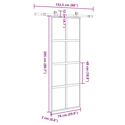 Porta Scorrevole Ferramenta 76x205 cm Vetro Temperato Alluminio | homemem39