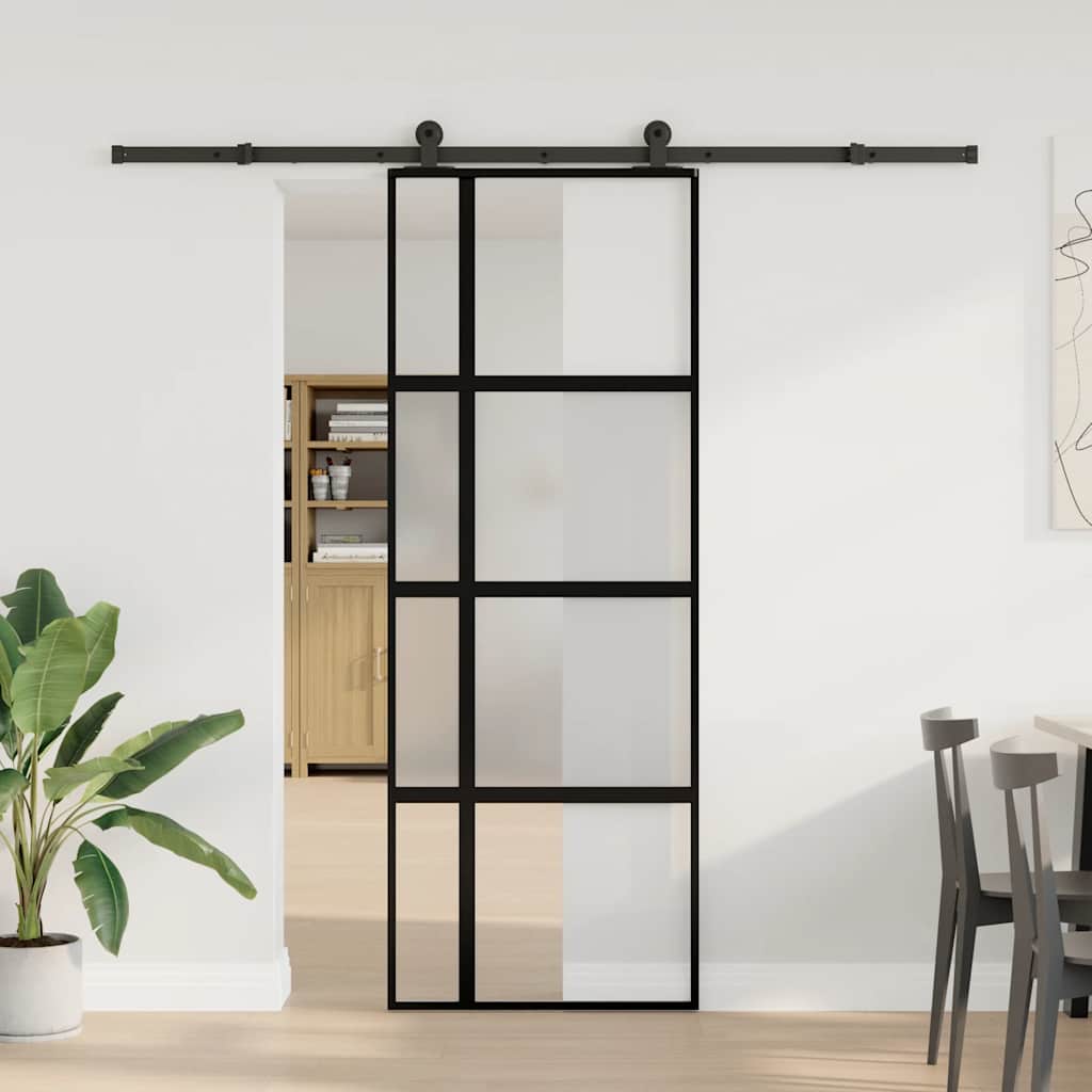 Porta Scorrevole Ferramenta 76x205 cm Vetro Temperato Alluminio | homemem39