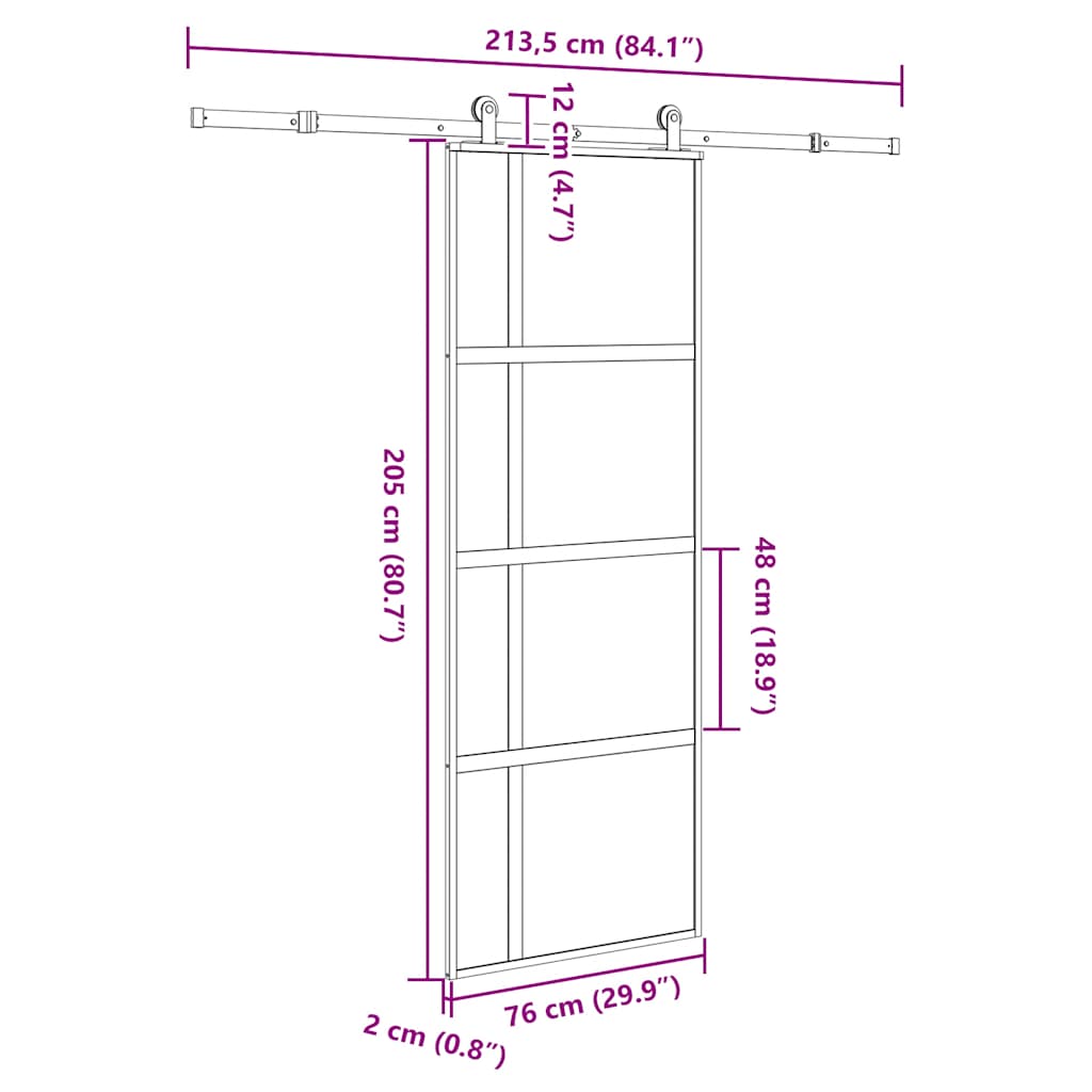 Porta Scorrevole Ferramenta 76x205 cm Vetro Temperato Alluminio | homemem39