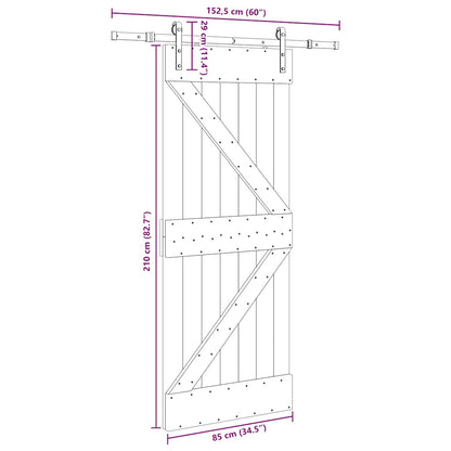 Porta Scorrevole con Set Hardware 85x210 cm Legno Massello Pino
