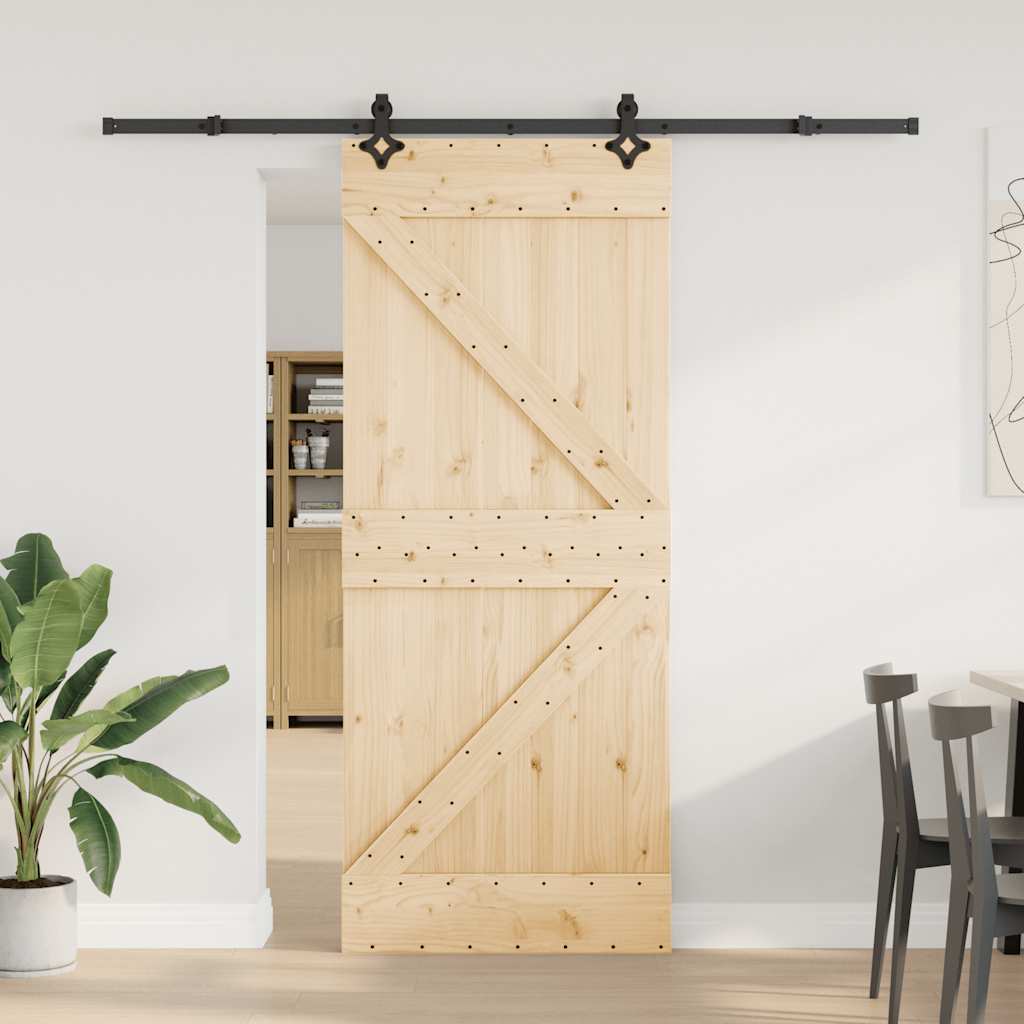 Porta Scorrevole con Set Hardware 85x210 cm Legno Massello Pino