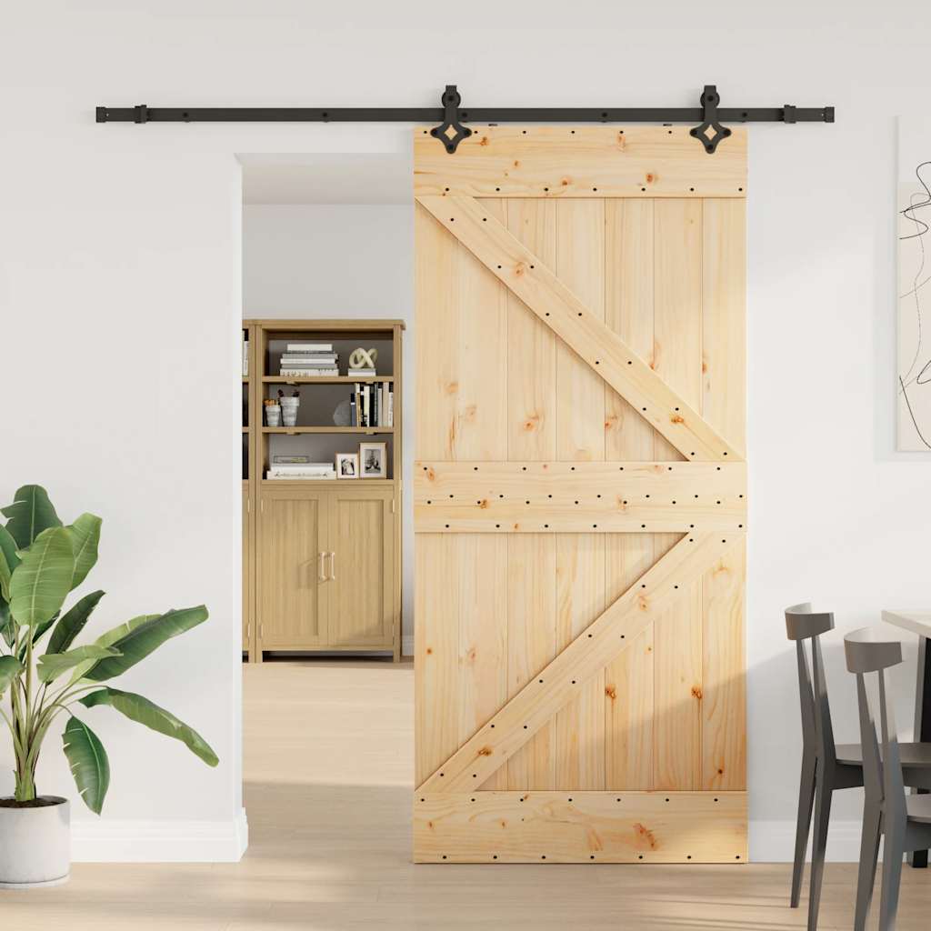 Porta Scorrevole con Set Hardware 100x210cm Legno Massello Pino