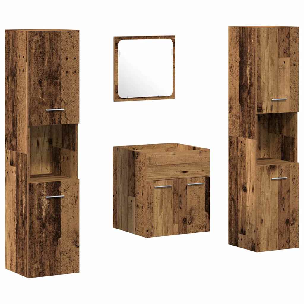 Set di mobili per il bagno con porta 4 pcs Legno vecchio | homemem39