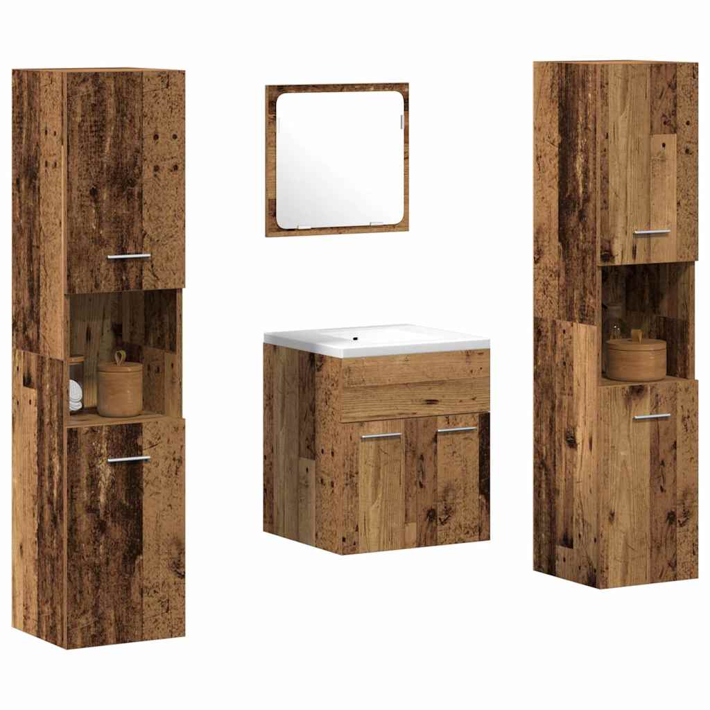 Set di mobili per il bagno con porta 4 pcs Legno vecchio | homemem39
