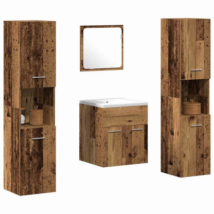 Set di mobili per il bagno con porta 4 pcs Legno vecchio | homemem39