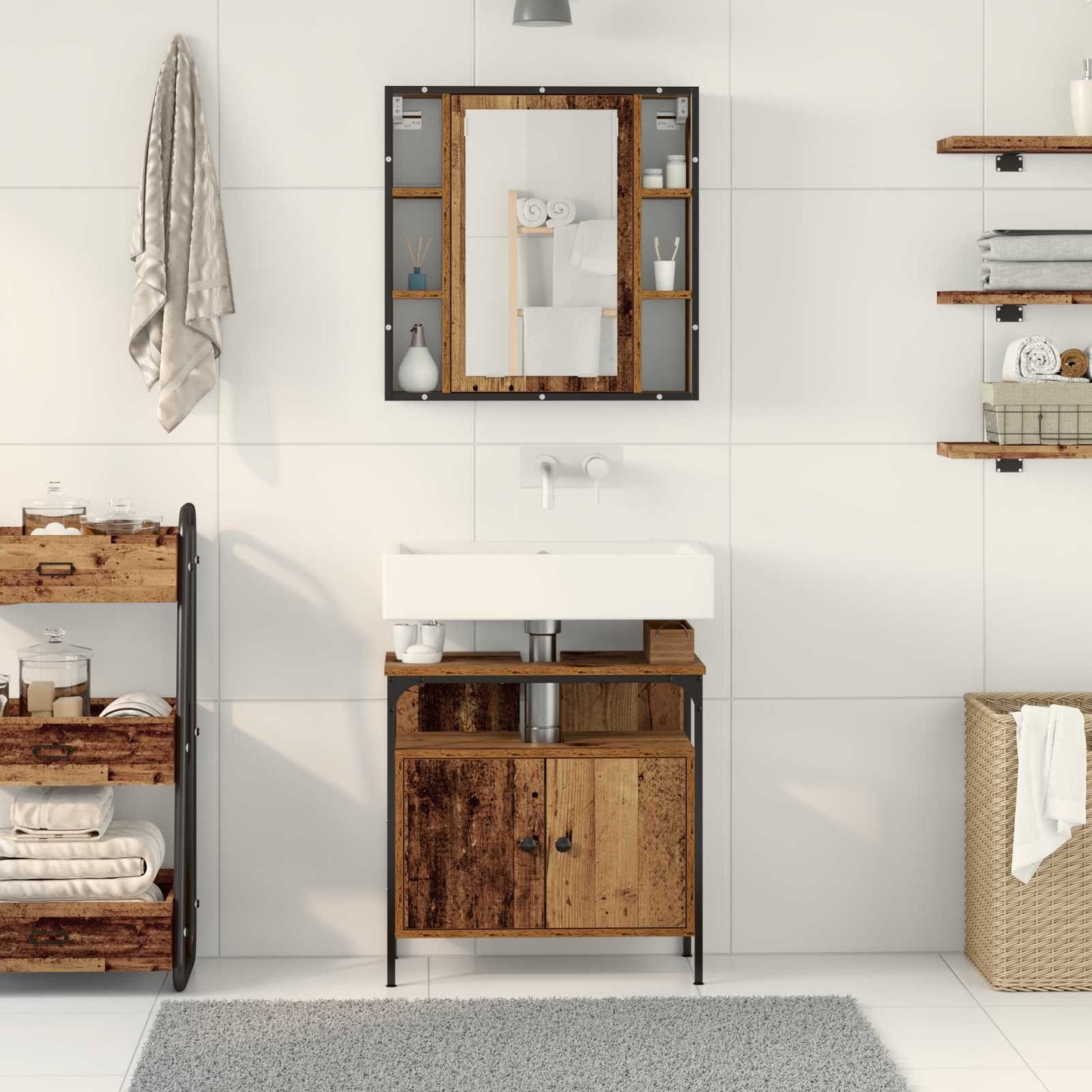 Set di mobili per il bagno 2 pcs Marrone Legno multistrato | homemem39