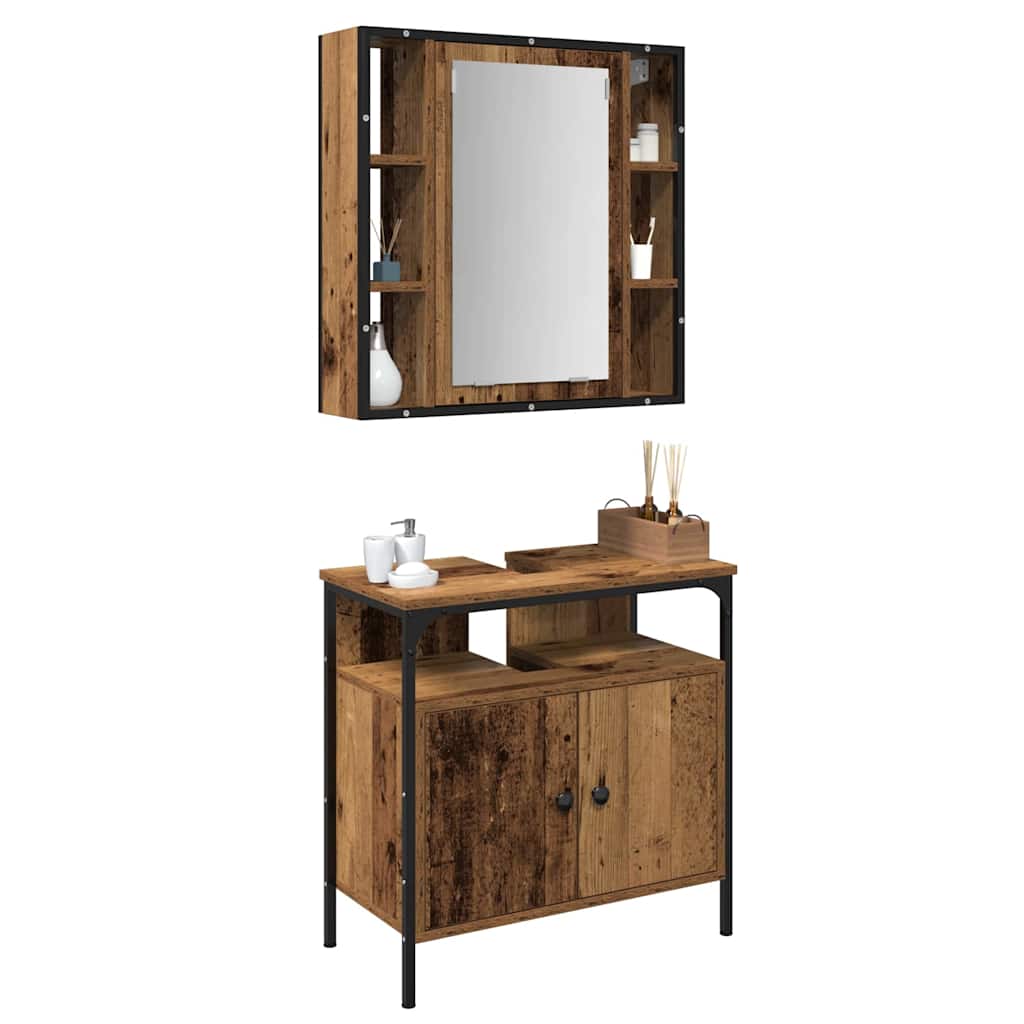 Set di mobili per il bagno 2 pcs Marrone Legno multistrato | homemem39