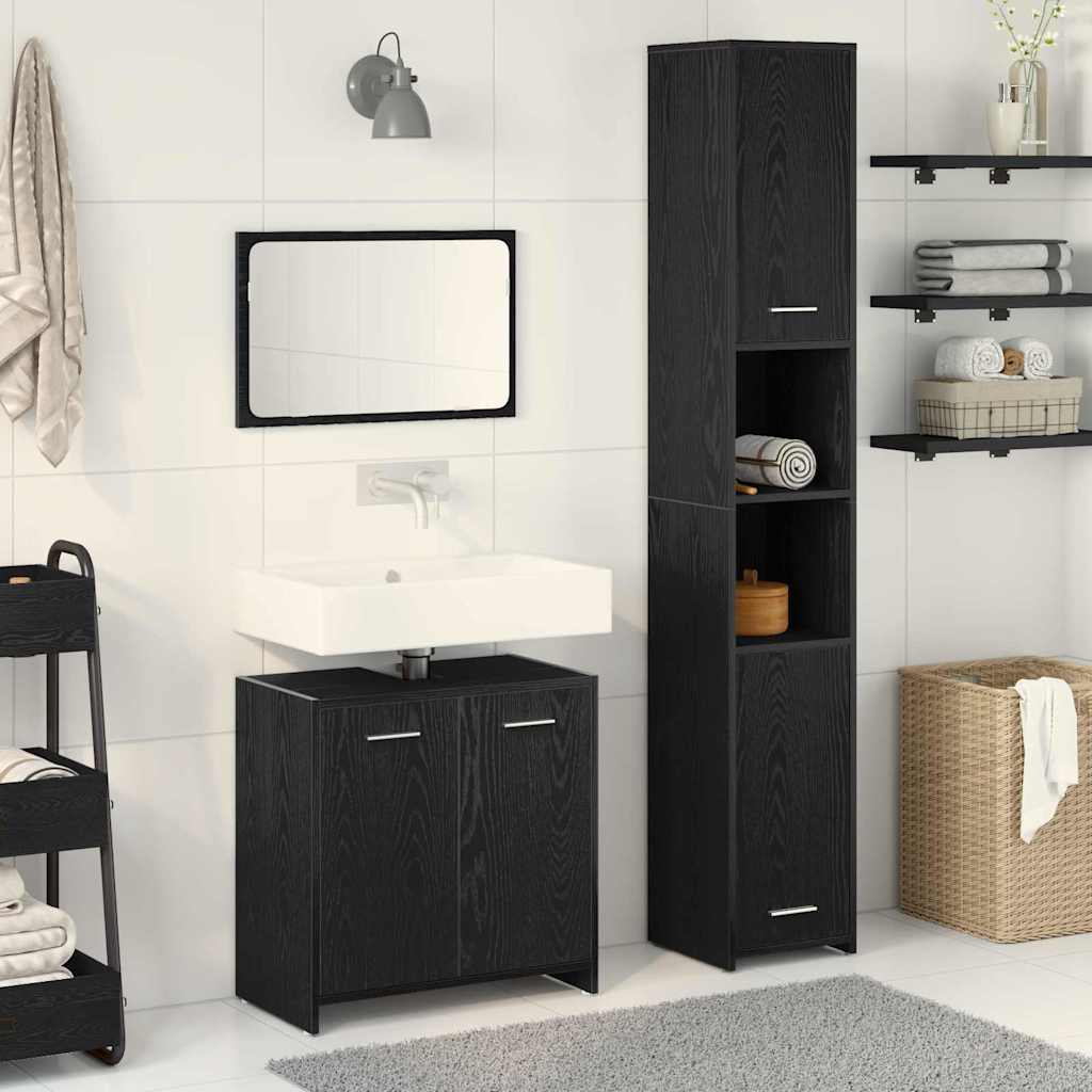 Set di mobili per il bagno 3 pz Rovere Nero 30 x 30 x 183,5 cm