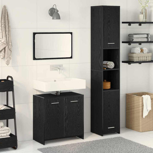 Set di mobili per il bagno 3 pz Rovere Nero 30 x 30 x 183,5 cm